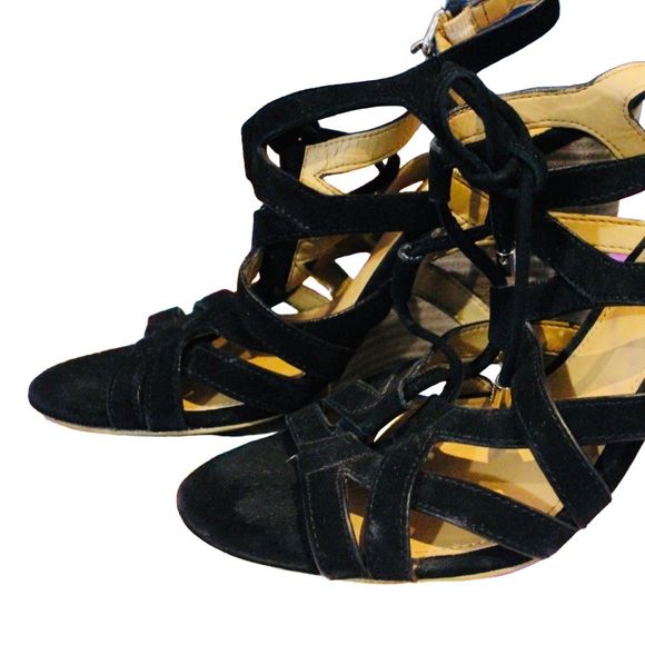 COACH black suede strappy wedges size 6 fun party shoes for comfort with class - Picture 10 of 12
